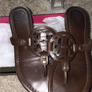 Tory Burch Brown Leather Miller Thong Sandals